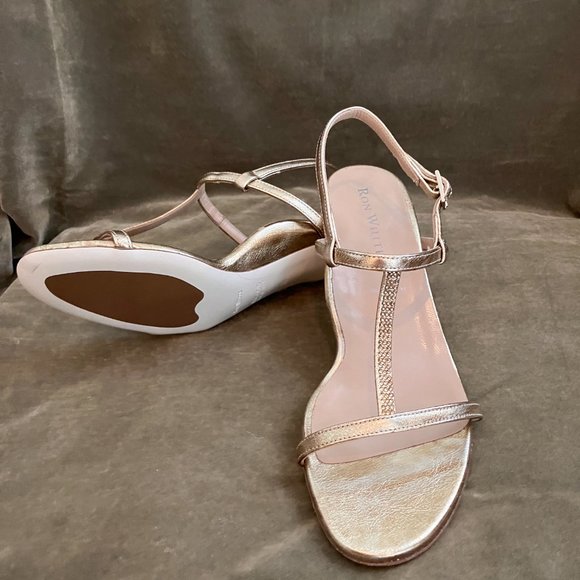 Ron White FLOTO Champagne Gold Cocktail Sandals T Strap NIB Size 38 EURO 7.5 US - Picture 6 of 12